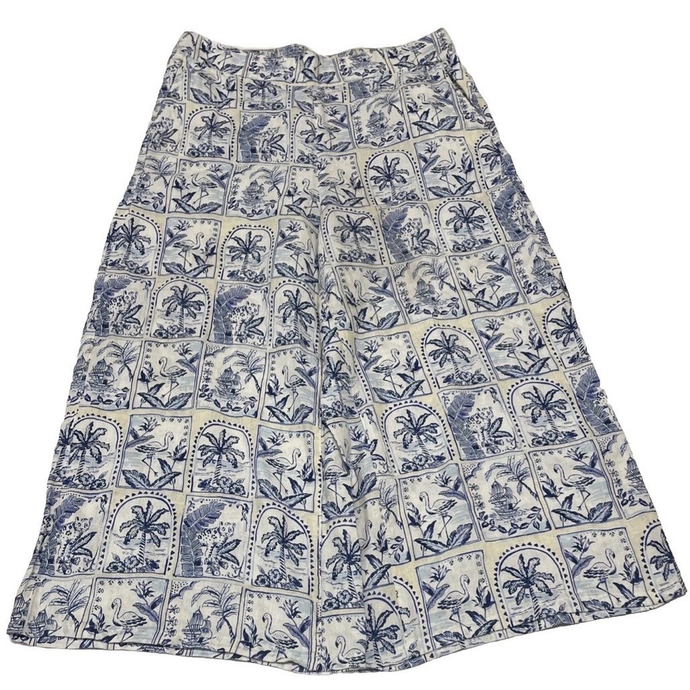 C&C California White & Blue Tile-Print Wide Leg Pants - Picture 2 of 7